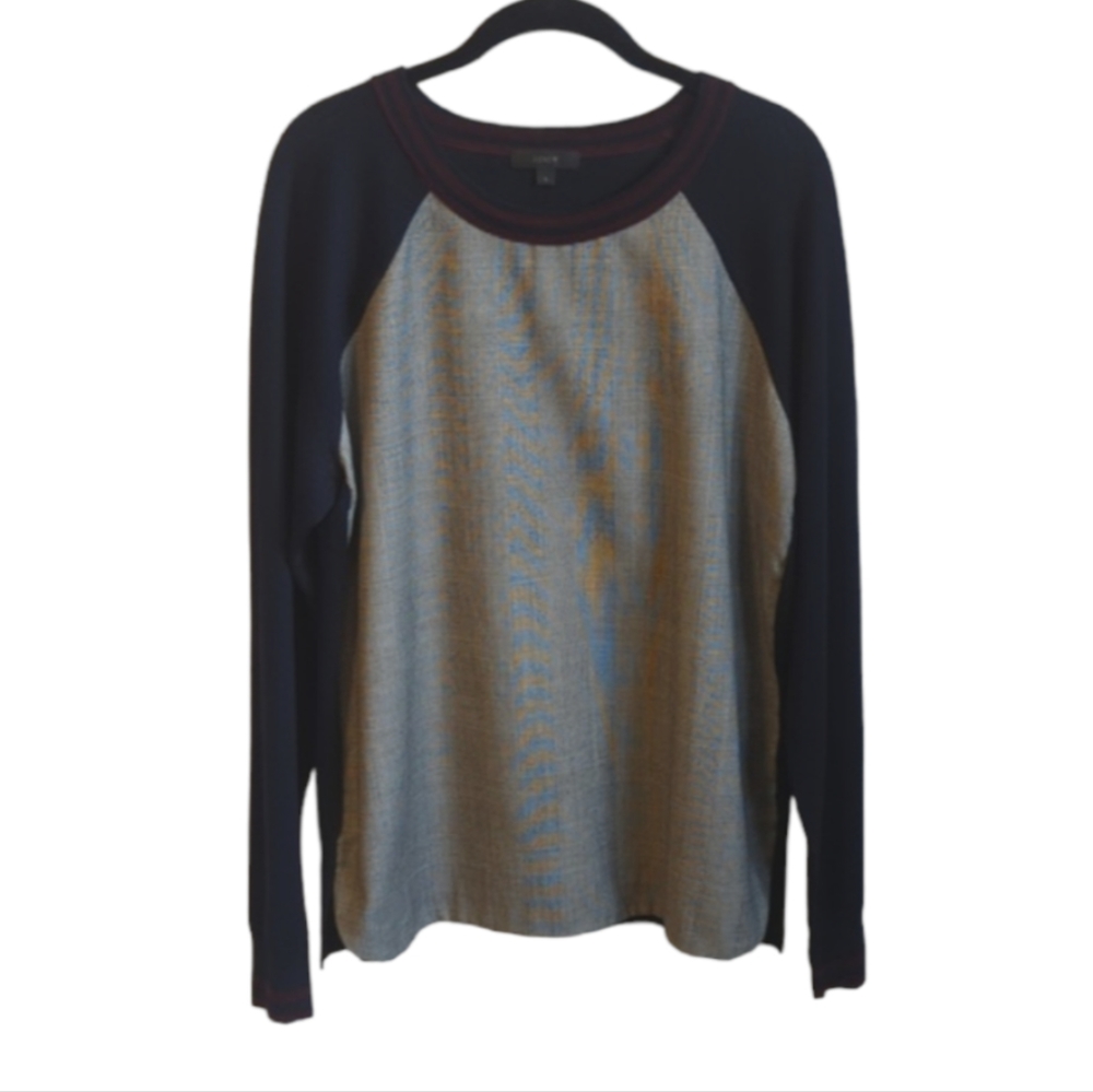 J. Crew Mixed Material Wool Herringbone Sweater Size Large